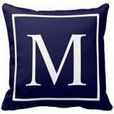 Customize monogram on navy blue pillow Personalized 18x18 Inch Square Cotton Throw Pillow Case Decor Cushion Covers