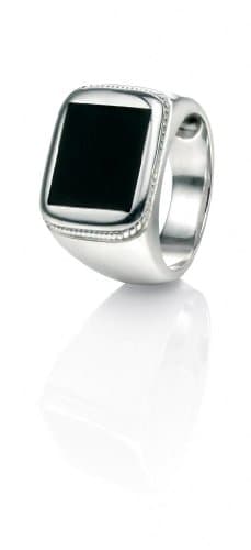 Mens Black Agate Signet Ring With Rope Engraved Effect