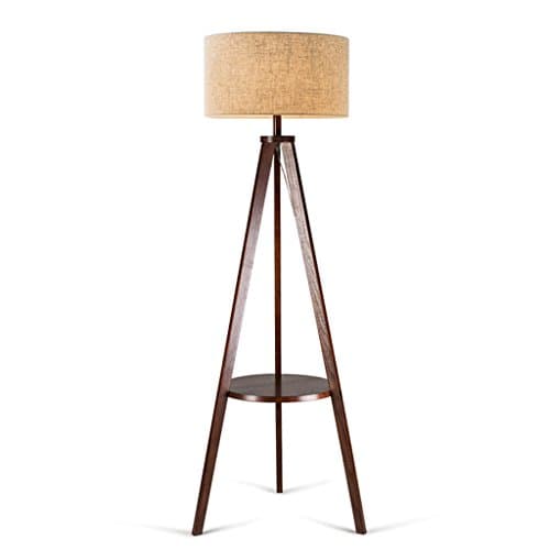 Lovely Light Nodric Floor Lamp Solid Wood, With Table Floor Lamp for Bedroom Living Room, Fabric Lampshade Warm Atmosphere,H155CM × W52CM (Color : Linen)