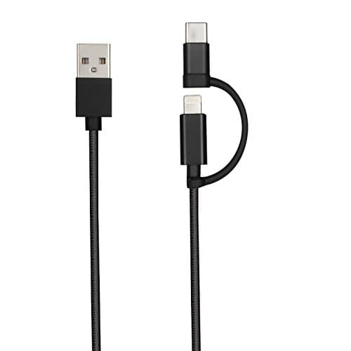 3 in 1 Type C Cable, 1M Multi USB 2.0 Data Lead Syncing and Charging Cord with Aluminium Shell and Nylon Braided for iPhone,iPad,Galaxy,Huawei and More,Black