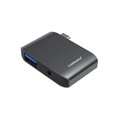 LinkStable USB Type C External Sound Card Adapter USB 3.0 Hub 3.5mm Stereo Audio Adapter - USB C Hub to 3.5mm Audio Jack for Mac PC Headphone USB Disk (Aluminum)