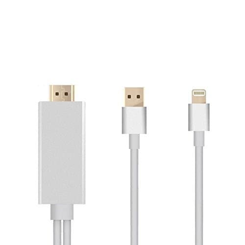 High Speed HDMI Cable 6.5ft - Plug and Play No need Wifi 1080P HDTV Adapter for IPhone 5 5S 6 6S Plus 7 Plus iPad Pro (Silver)
