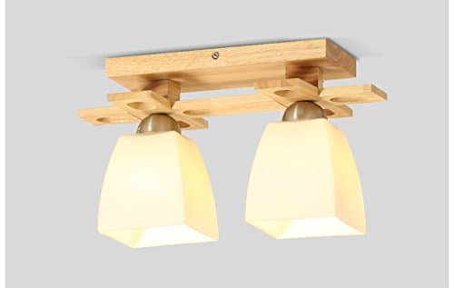 ZHDC® Ceiling Light, Simple Japanese Ceiling Light Living Room Ceiling Light Wooden Arcade Aisle Light LED Solid Wood Lamp E27 Easy to clean ceiling lamp ( Size : 2 Head )