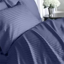 Seven (7) Piece Double Size Set, Dark Blue Damask Stripe, 1000 Thread Count / 1000Tc Sateen Weave Long Staple 100-Percent Ultra Soft Egyptian Cotton. Set Packaged As 4Pc Bed Sheet Set &amp; 3Pc Duvet Bed Set Including Two (2) Shams &amp; Two (2) Pillow Cases