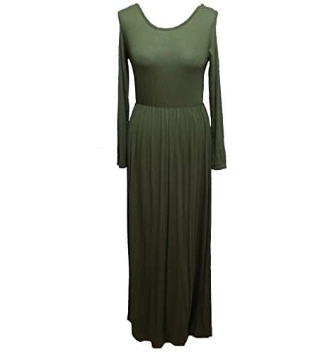 PLAIN JERSEY ABAYA Maxi Dress Elasticated Waist Full Sleeve Kaftan Jilbab Hijab Abaya Simple (Khaki)