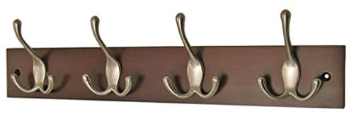 4 Tri Hooks Satin Nickel Effect on Walnut Effect Board 455 x 105mm
