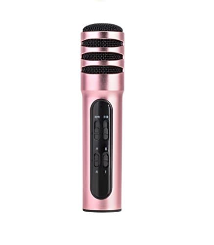 CCLOON Wired Handheld Recording Condenser Wirelss Bluetooth Microphone MIC with Ball-type Anti-wind Foam Cap Headphone for Apple iPhone Android Smartphone Or PC, Home KTV (Rose Gold)