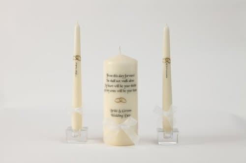 Personalised Unity Candle Set From This Day For Wedding (Ivory/Silver Ring)