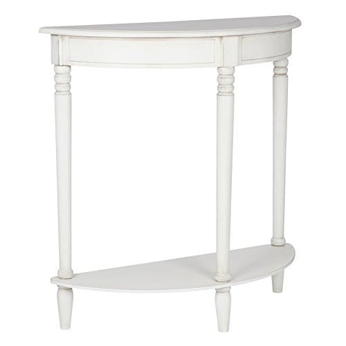 Bliss and Bloom White Half Moon Console Table With Shelf Wooden Hallway Table