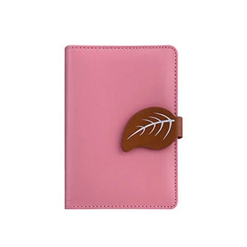 Cute PU Leather Binder Notebook Mini Portable Notebook A7 Mini Leaf Hasp Memos TPN053 (Pink)