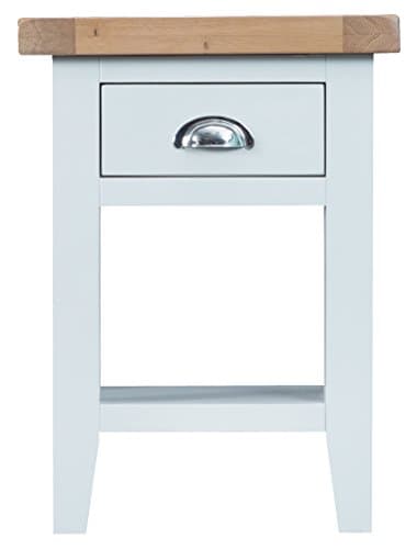 Stratford White Painted Side Table / Contemporary 1 Drawer End Table with Chunky Oak Top