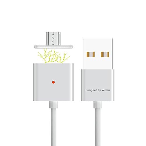 WSKEN Premium Quality 1M Reversible Double Sided USB to Micro USB Cable / Data Sync and Charging Cable for Samsung, Huawei,Blackberry, tablet PCs with LED Indicator(1 cable and 2 metal plug) Silver