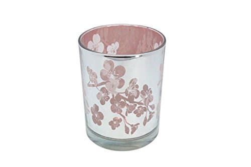 Silver and Pink Blossom Tea Light Holder - Large