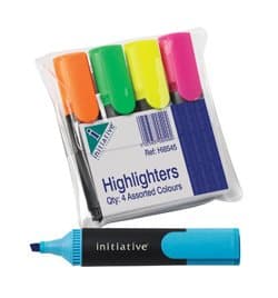 Initiative Highlighters - Water Based Wedge Shaped Tip Assorted Wallet 4