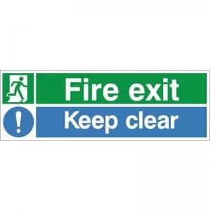 20 x Fire Exit Keep Clear Multi Signs 300mm x 100mm - Rigid Plastic (FE.13E-RP)