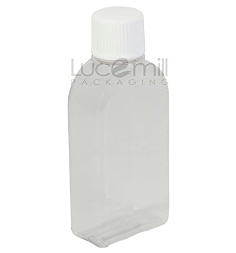 25 x 50mL Clear Rectangular PVC PLASTIC BOTTLES with White Screw Caps - Large Letter Post