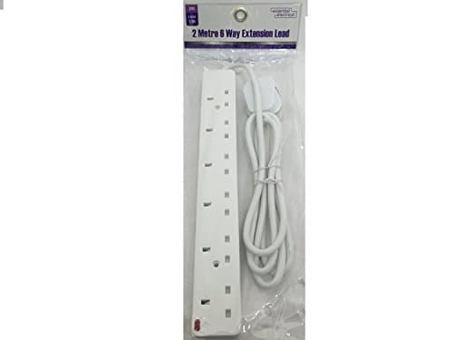 6 sockets 2 Meter Extension Lead White 13 amps