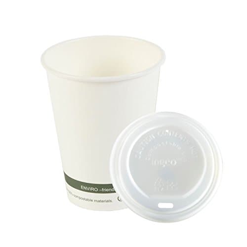 Compostable Hot Drink Cups With Lids Various Sizes &amp; Quantities Biodegradable Takeaway Coffee Latte Cappuccino Espresso (250, 12oz)