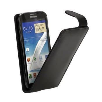 Samsung Galaxy Note II N7100 BLACK LEATHER FLIP CASE WITH SCREEN PROTECTOR