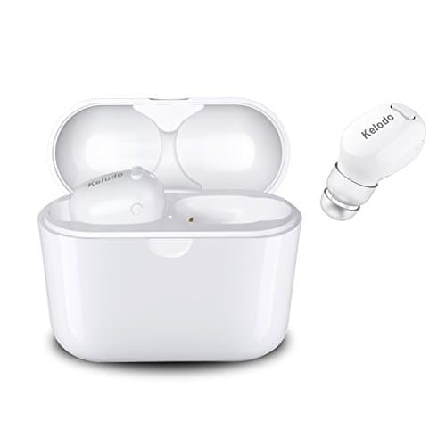 Wireless In Ear Earbuds with Mic Pair, Kelodo Mini Bluetooth Headphone Earpiece with Charging Box - white