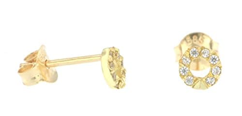 ERCE Design Mini Earring Studs round with Cubic Circonia, 14 ct. Gold 585, Size 4 mm, in Gift Box