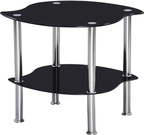 Colby Lamp Table in Black Glass/Silver