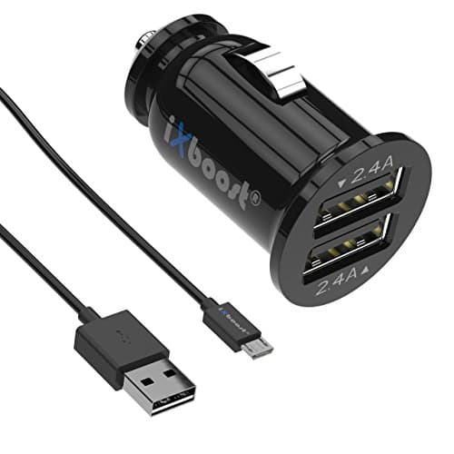 Ixboost® IX 6 Set Speed Charge 4.8 A Mini Dual USB Car Charger Adapter Intelligent IC 2 Port In Car Charger And Micro USB Charging cable for HTC, Huawei, LG/Samsung Black