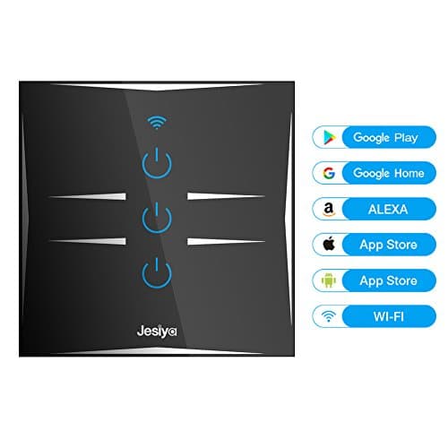 Smart Home Wall Light Switch, WIFI Touch Sensitive, Glass Finish Remote Control Lights,Works with Amazon Alexa Echo/ Google Home, support Android and IOS APP ( Need Neutral Wire ) (3 Gang, Black)