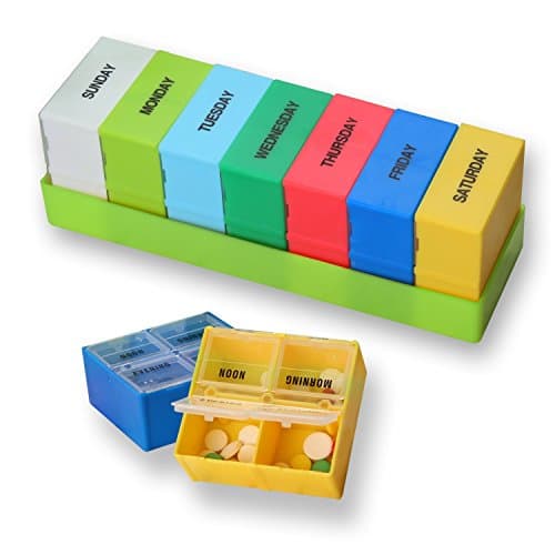 Pill Box Organizer with Weekly 7 Day AM and PM Night Reminder Mediplanner / Vitamin Case / Travel Reminder Holder / Medication Dispenser Container
