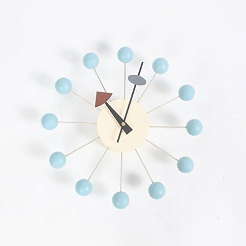 HHYS Antique Retro Ball Wall Clock Nelson Designed Atomic Candy Shape Blue Solid Wood Ball Hardware Case F103