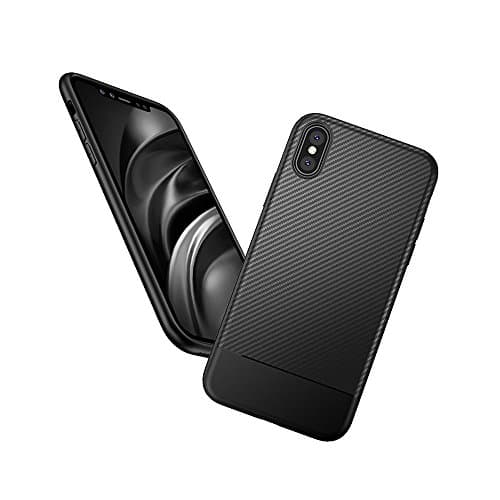 HEX iPhone X 8 7 8+ 7+ Case - Ultra-Thin Flexible TPU Armour Carbon Fibre Hybrid Defender Anti-Slip Scratch Fingerprint Dust Shock-proof Resistant Non-Bulky Protective Back Cover for Apple Black (iPhone 8)