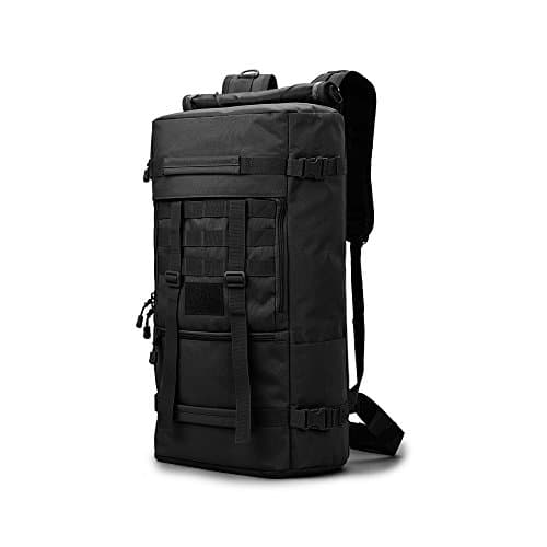 LongdaMilitary Tactical Backpack,Large Army Assault Pack Molle Bug Out Bag Backpacks Rucksack Daypack with Tactical Flag Patch(Black)