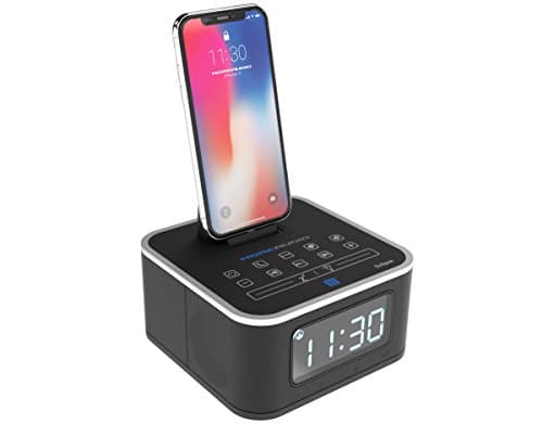 MoreAudio Eclipse Lightning Dock Speaker for iPhone 5 5S 5C 6 6+ 6S 6S, 7 &amp; 7 Plus iPad Air Mini iPod Touch Nano - FM Radio Dual Alarm Clock - NFC Wireless Bluetooth - USB Charging - Remote Control - More Audio Acoustics - Docking Station BLACK
