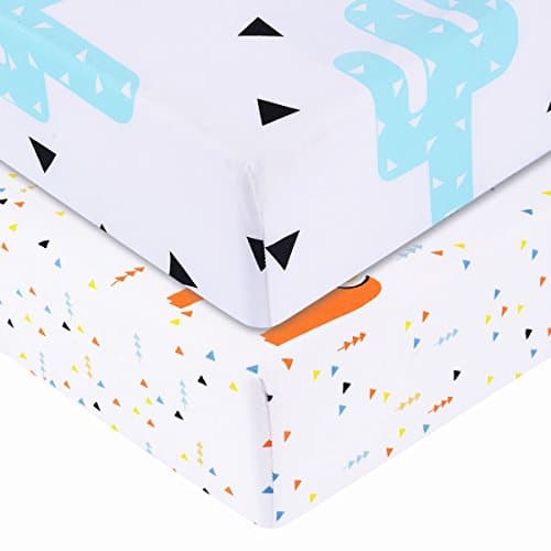 Final Home 2-Pack Pre-washed 100% Cotton Muslin Fitted Crib Sheet 130x70cm, (cactus&amp;horse)