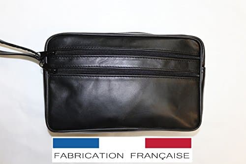 Lamb genuine leather pouch with strap black