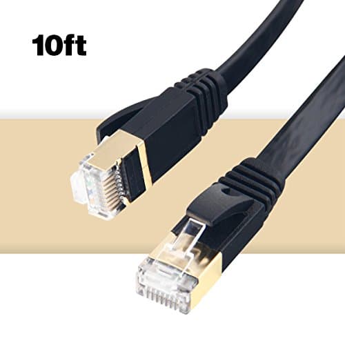 MKDGO Flat Cat7 Ethernet Cable 10ft Shielded (STP) Slim Rj45 LAN Network Cable 10GB 600MHz Internet Computer Patch Cable for Switch/Hubs/Router/Modem/Patch Panel/PS3/PS4/X-box (3M/10FT)