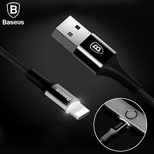 Baseus Lightning Charger Cable With LED Lighted End For Easy Charger Port Location, Compatible with iPhone , iPad and iPod (100cm, Various Colors)