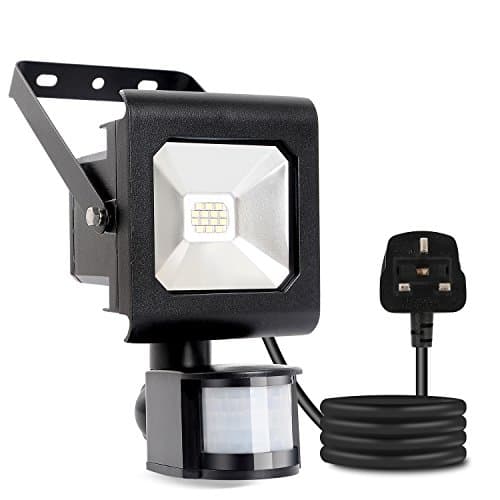 HTMART 10W LED Motion Sensor Lights,CRI>80 Daylight White,800 lumens,LED Flood Lights,Security Lights,PIR Floodlight-Pack of 1