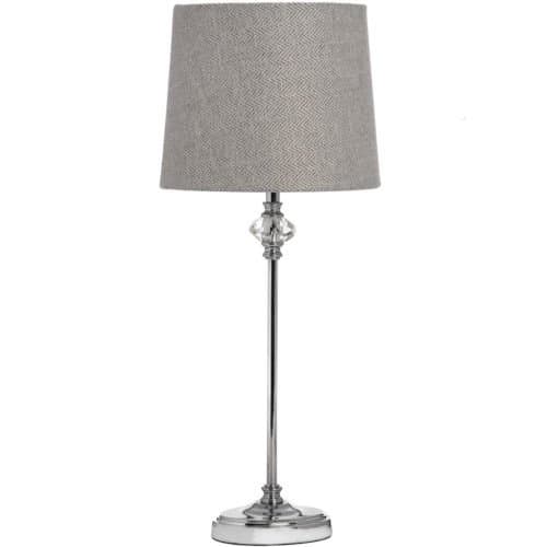 Contemporary Silver Chrome Bedside Buffet Table Lamp with Shade 49cm
