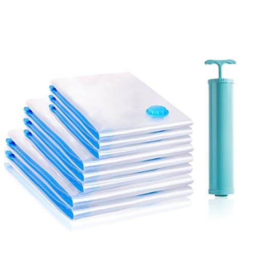 Vacuum Storage Bags, Dreamiracle Space Saving Compression Bags with Double-Zip Seal for Clothes Duvets - Pack of 8 (3 Medium + 3 Large + 2 Jumbo) with Hand-Pump, Great for Travel Packing &amp; Home Stora