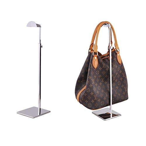Counter Adjustable Metal Handbag Rack Display Single Side Handbag Display Stand (Shiny Silver) MBD002