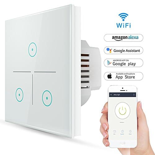 Wifi Smart Light Switch, Wireless Echo Remote Control Light Switch Work With WLAN Support Amazon Alexa &amp; Google Home, Timing Function, Overload Protection, Control Your Fixtures From Anywhere (Switch-3 Gang)