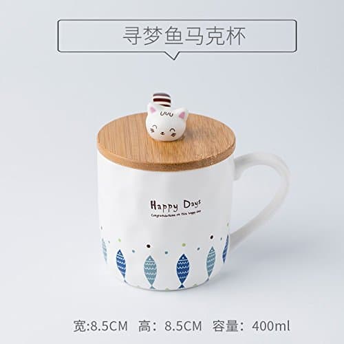 Worries cat pattern with cap with spoon Ceramic mug, vertical fish bowl