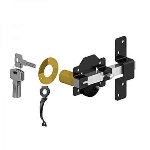 LATCH TO REAR GATE LOCK HANDLE SET 70MM LONG THROW GATE LOCK WITH MATCHING BLACK HANDLE SECURITY GARDEN GATE SHED GARAGE