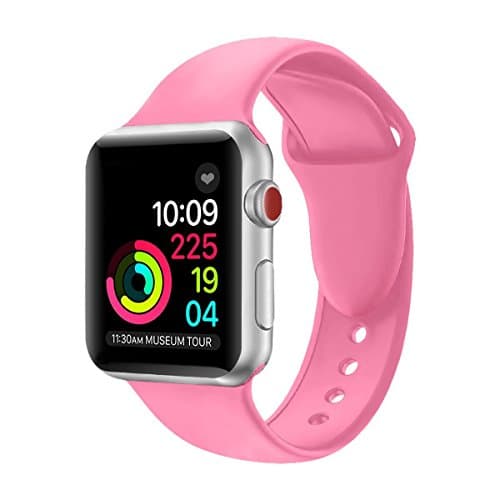 Apple Watch Strap 38mm,Soft Silicone Band Replacement Wrist Strap for Apple Watch Sport Series 3 Series 2 Series 1 (38mm Bright Pink)