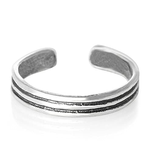 Silver Open Toe Ring Pinkie Ring 925 Sterling Slim Double Horizontal Groove