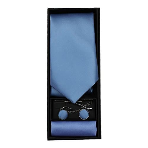 Mens 4 Piece Tie Set Gift Box Classic Plain Tie Cufflinks Pocket Square Tie Clip Wedding Prom Party