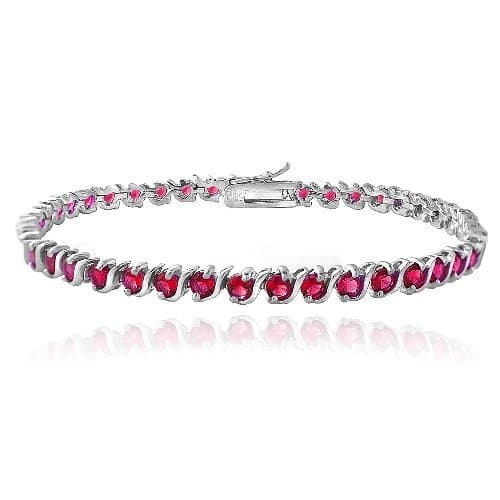Sterling Silver Created 5.75ct Ruby S Design Tennis Bracelet 7