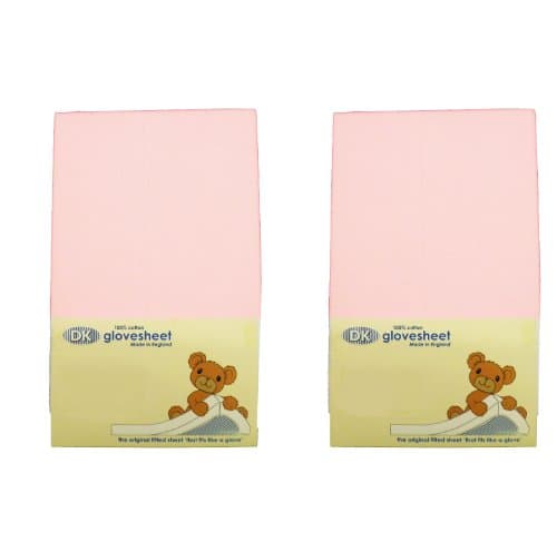 DK Glovesheets Two Fitted Swinging Crib Sheets 100% Combed Jersey Cotton To Fit Mattress Size 89 x 40 cm - PINK - TWO PACKS