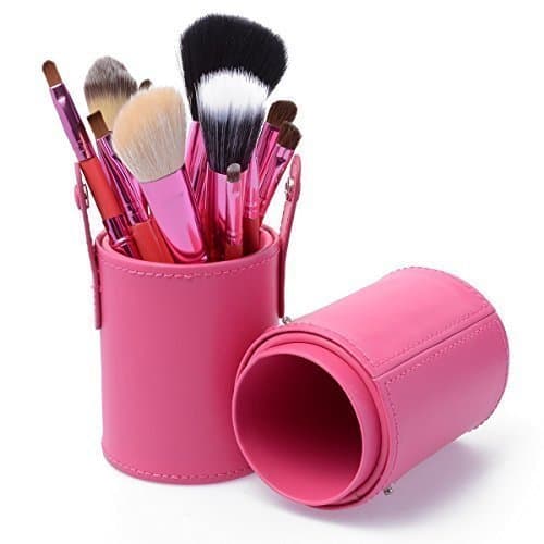 KanCai Make up Brushes 12 Pcs Makeup Brushes Set with Holder Make up Brush with Case (Pink)